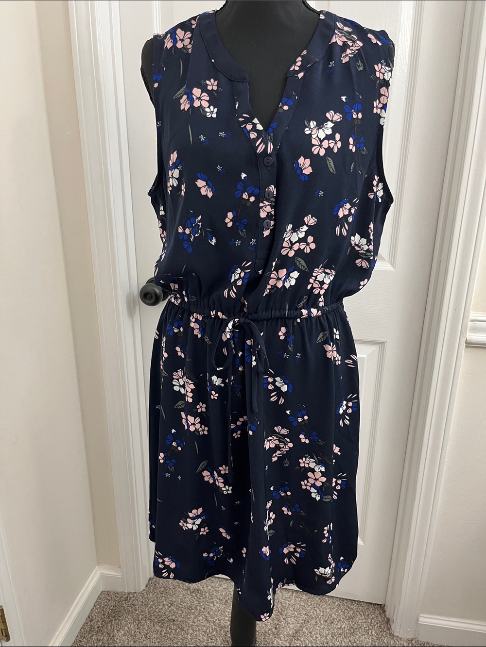 41 Hawthorn Navy Floral Sleeveless Drawstring Mini Dress
